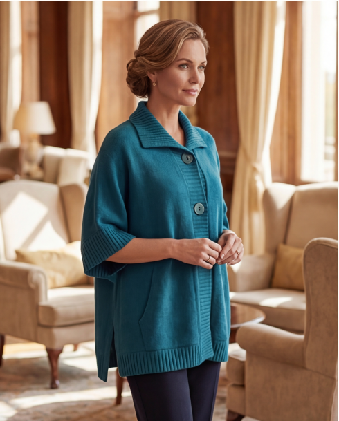 Preview: Possum Merino Cape mit Taschen pazifik